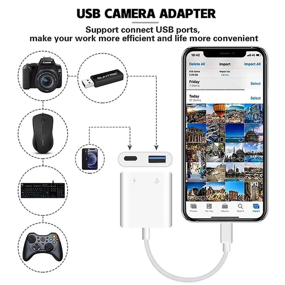 2in1 Lightning to Type C OTG Adapter for iPhone 16 15 14 13 ProMax iPad USB 30 Converter Mouse Keyboard Camera Card Reader Data
