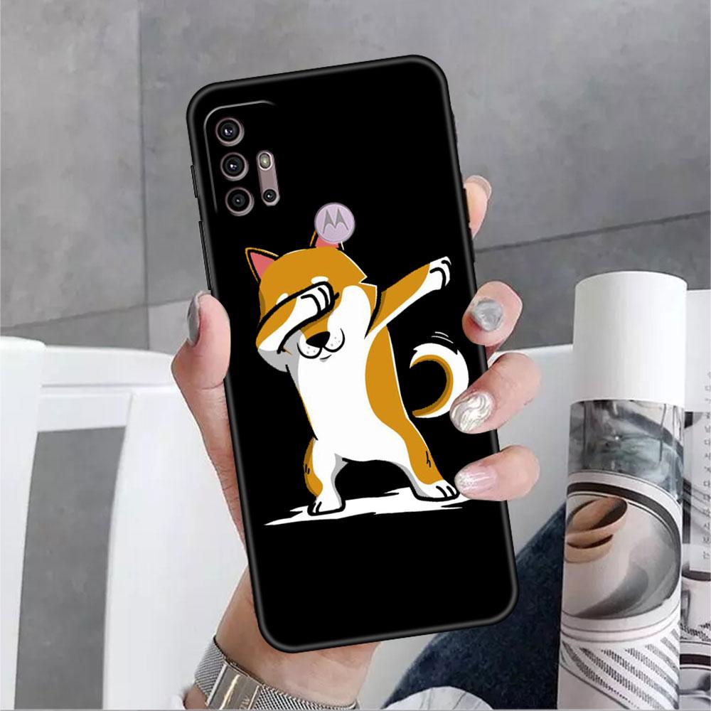 Dog Cute Animal Soft Case For Motorola G60 G30 Edge 20 30 G22 G9 Play G52 G8 G9 Power G50 One Fusion Black Phone Coque