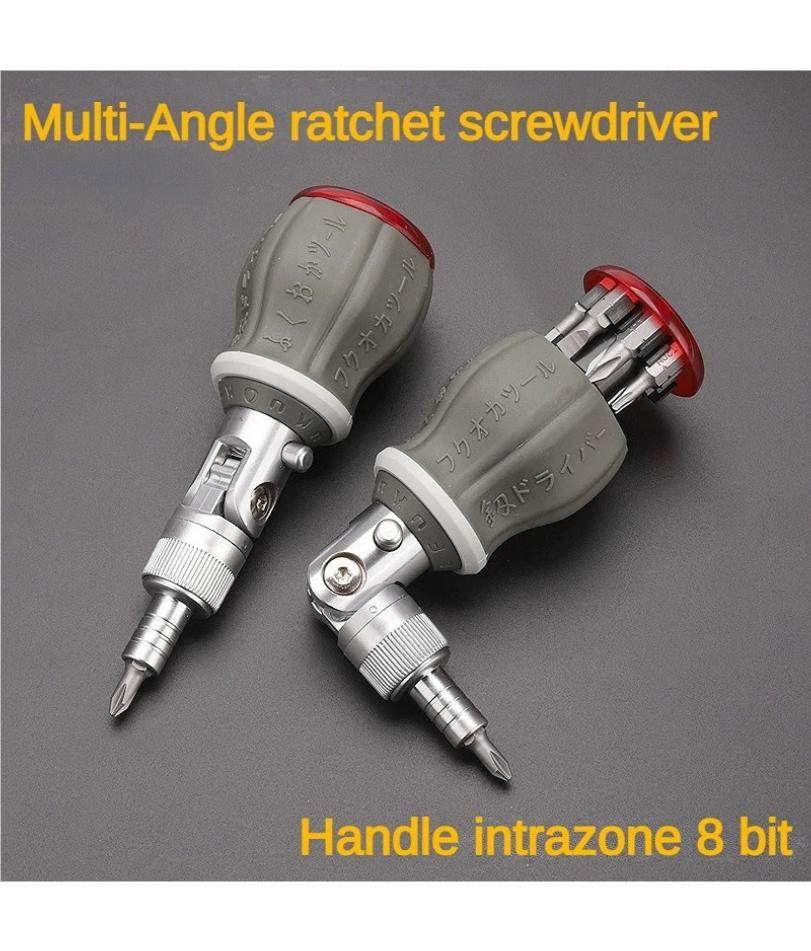 Multifunctional Ratchet Screwdriver 180degree 8-in-1 Adjustable Angle Domestic Maintenance Mini Quick Ratchet Screwdriver Set
