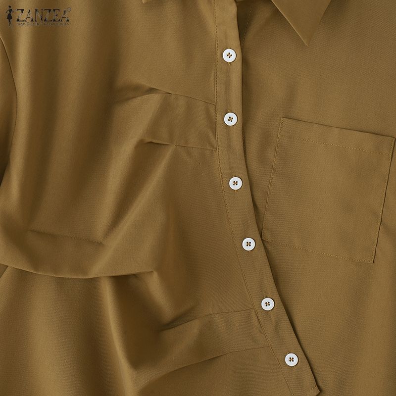 ZANZEA Kvinner Casual Turn Down Krage Sommer Kortermet Bluse