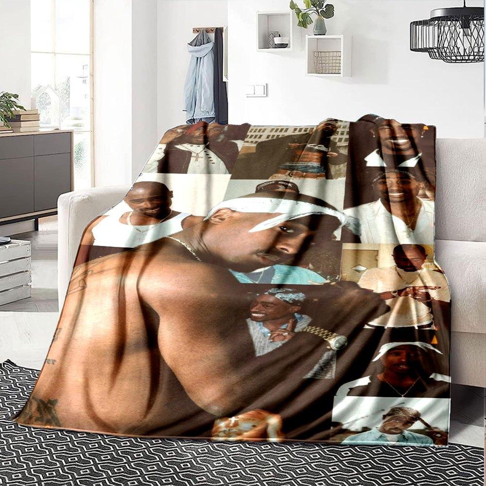 1pc 2PacHip Hop Blanket Soft Lightweight All Season Multi Purpose Throw for Sofa, Bed, Office & Picnics, French Style with Iconic Album Art & Quotes