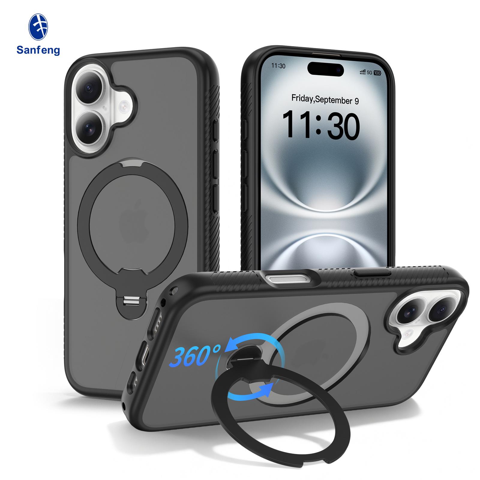Apple 17 Pro Max Phone Case with 360° Rotating Magnetic Stand & Lanyard iPhone 17 чёрный