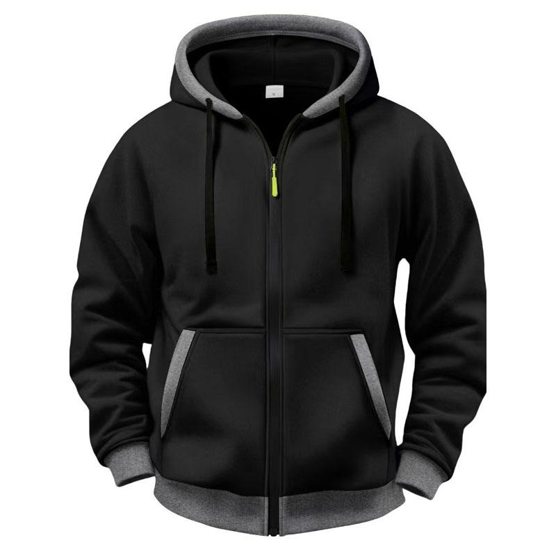 Men Zip Up Hoodie Fleece Lined Hooded Sweatshirt Casual Long Sleeve Full Zipper Hoodies Solid Color Loose Fit Outerwear Streetwear Hooded Jacket
