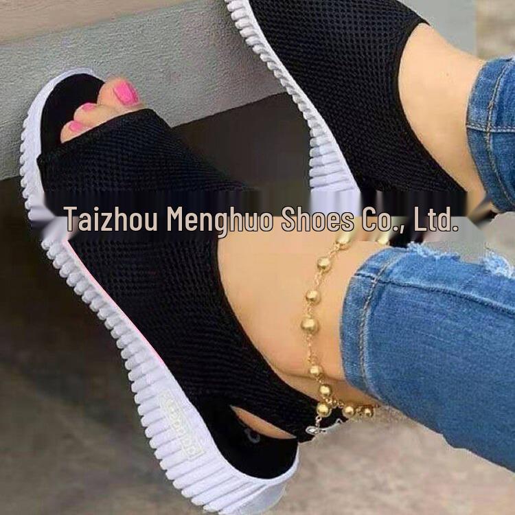 2021 Sommer Übergröße Flyknit Atmungsaktiv Damen Flacher Absatz Zehenfrei Sandalen