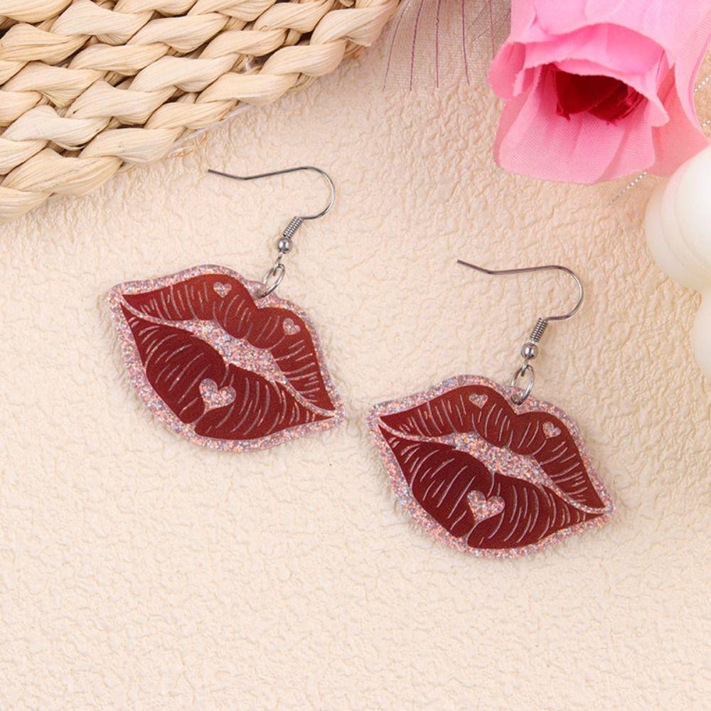 Acrylic Valentine's Day Earrings Rose Lips Dangle Earrings Creative Love Earrings  Lady