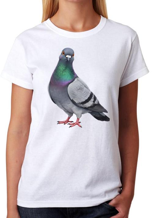 Realistic Pigeon Bird Design Ladies T-Shirt Urban Bird Art Tee S