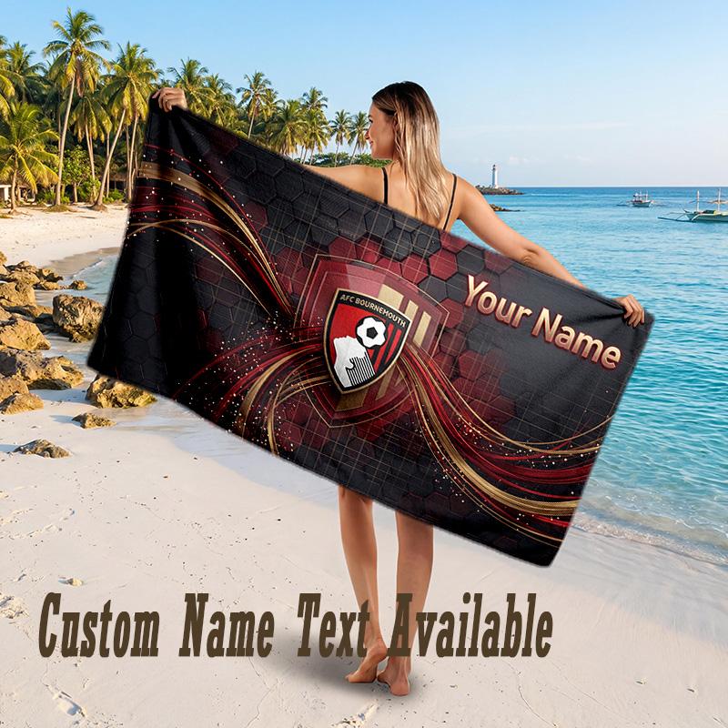 Bournemouth Football Design Beach Towel Custom Text Large Towel for Beach Vacation