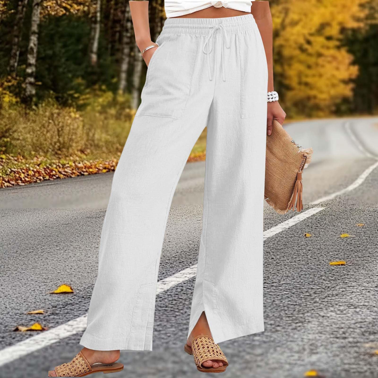 

Women s Casual And Fashionable Color Loose Pants With Pocketes XXXL белый