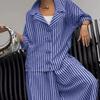Completo casual da donna, camicia a maniche lunghe, pantaloni harem a gamba larga, set da 2 pezzi, pantaloni a nove punte a righe con risvolto autunnale, completo da donna