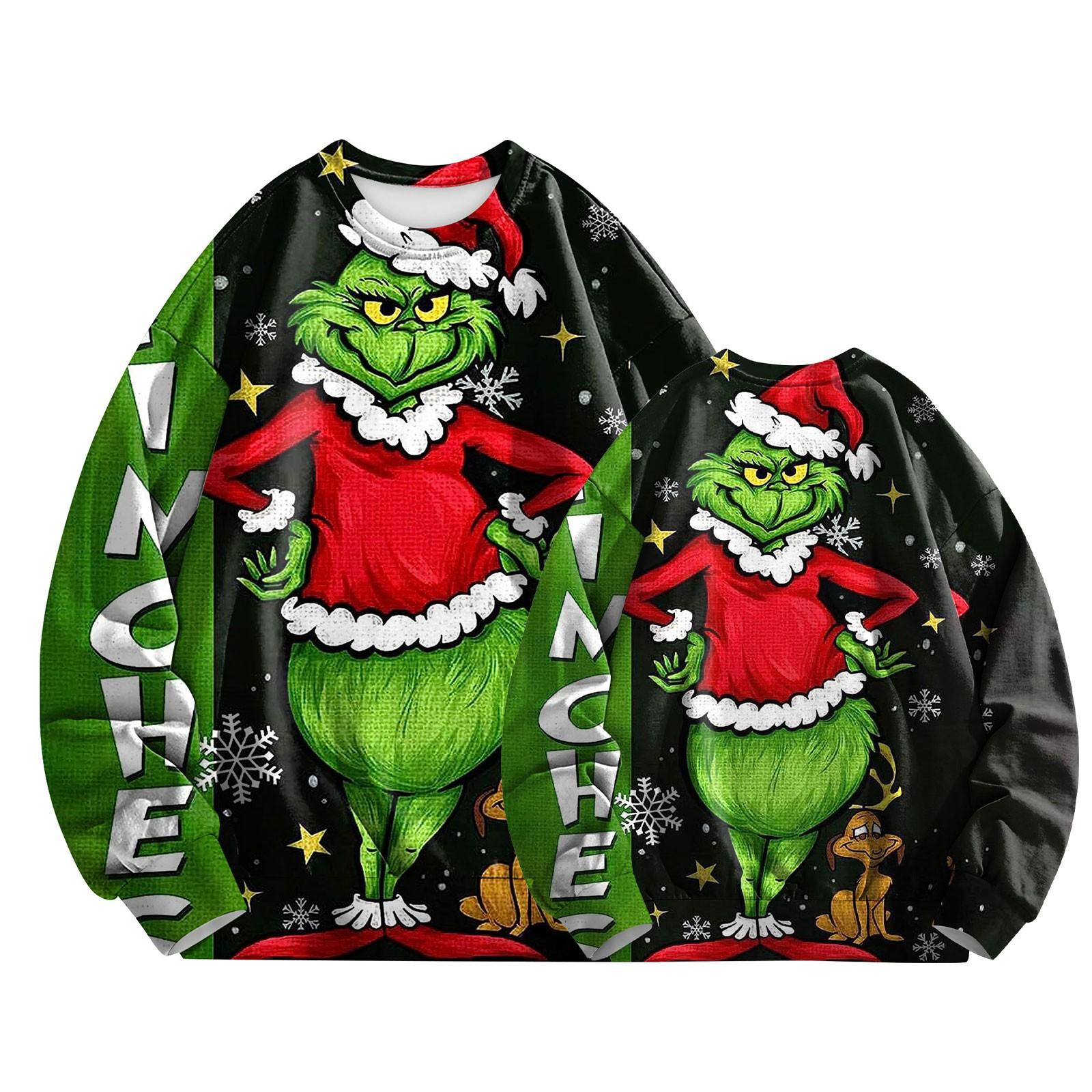 

Женская повседневная модная рождественская печать с длинным рукавом и круглым вырезом, пуловер, верхняя блузка XL чёрный