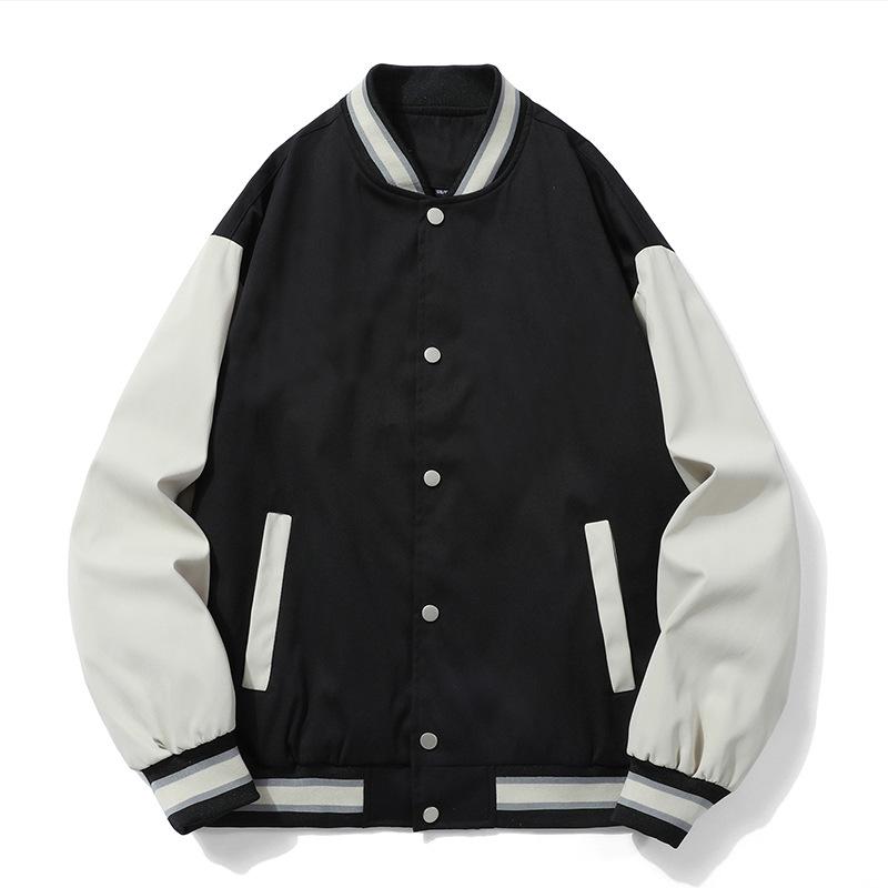 Men’s Plus Size Embroidered Baseball Jacket, American Trendy Stand Collar, Spring Autumn Streetwear, Loose Fit, Couple Style. XL