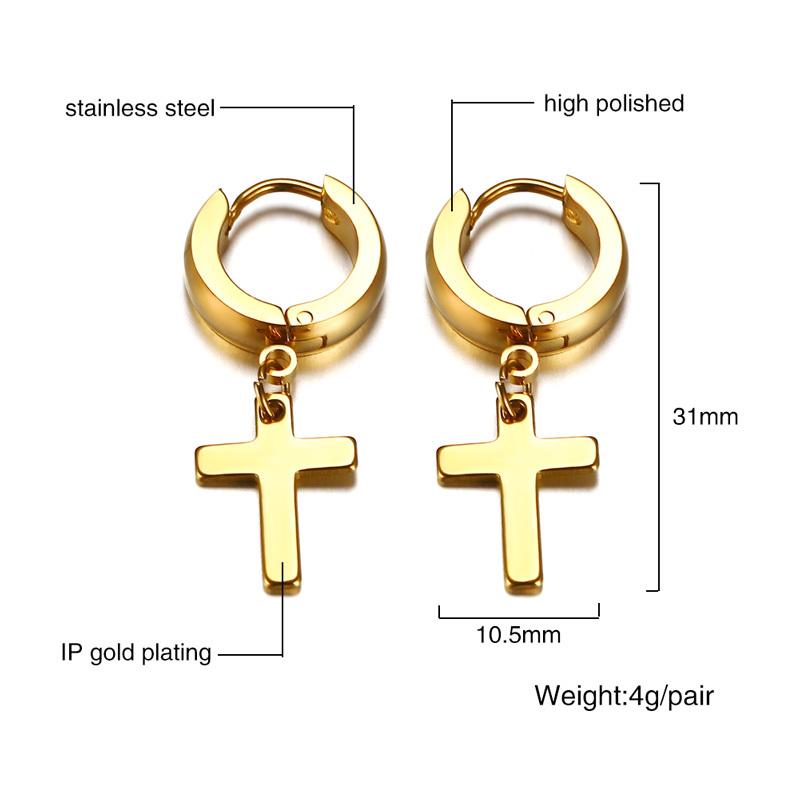Vnox Simple Cross Dangle Earrings for Men Women Minimalist Stainless Steel Drop Small Hoop Metal Ear Jewelry Anti Allergy