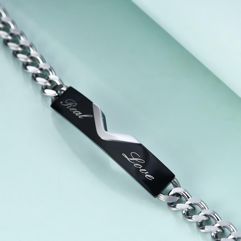 5MM Titanium Steel Valentine's Couple Bracelet - Customizable with Laser Engraving