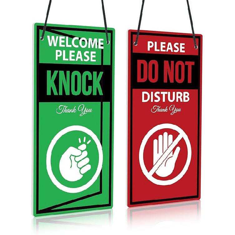 Putuo Decor Do Not Disturb Door Hanger, Welcome Please Knock Sign - 10x5 Inches PVC Double Sided Reversible for Therapists Office Clinic Treatment