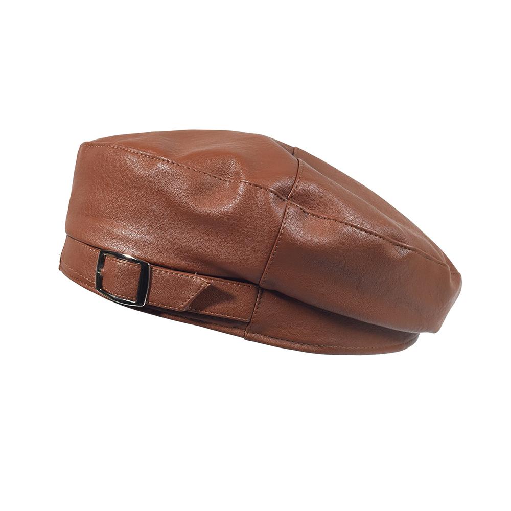 New Fashion Leather Cap Solid Beret Hat Women Cap Female Ladies Beanie Beret Girls PU Hat