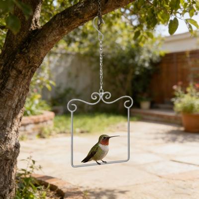 Metal Frame Hummingbird Swings And Perches Outdoor Wild Bird Perch with Wooden Dowel And Hanging Chain for Trunk Lawn Patio Garden
