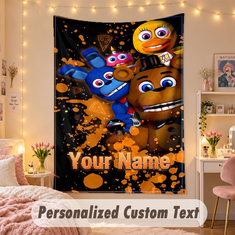 Custom Personalized Tapestry,Five Nights at Freddy’s Print Custom Name Text Wall Art Hanging for Bedroom