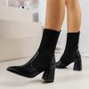 Women High-heeled Boots Temperament Pointed Leather Boots Fashion High Heels Ankle Boot Slim Fit Elastic Socks Boots Botas Mujer