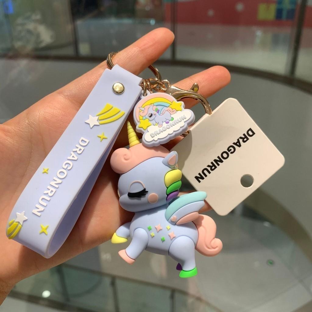 Adorable Unicorn Keychain Cartoon Style Cute Gift Bag Charm For Couples In Pink Metal