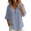 T-shirt da donna con scollo a V, stampa floreale vintage, vestibilità ampia, manica corta, misto lino, top casual con dettaglio a bottone
