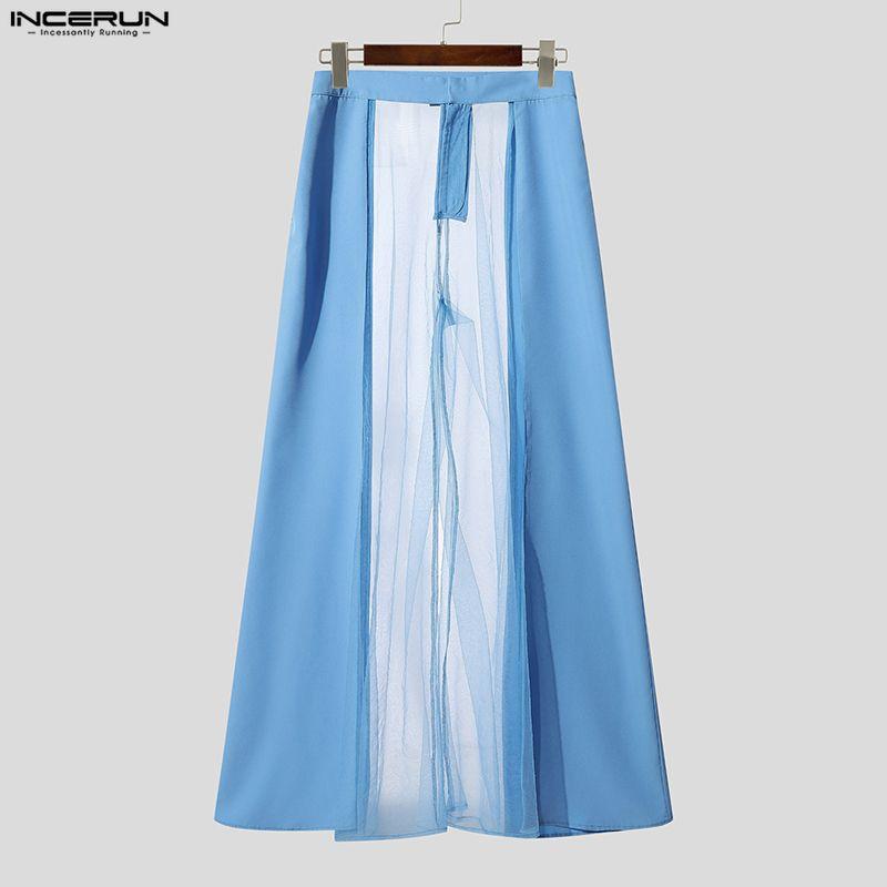 INCERUN Pantaloni Lungi cu Fermoar în Talie, Plasa Transparentă, Picioare Largi