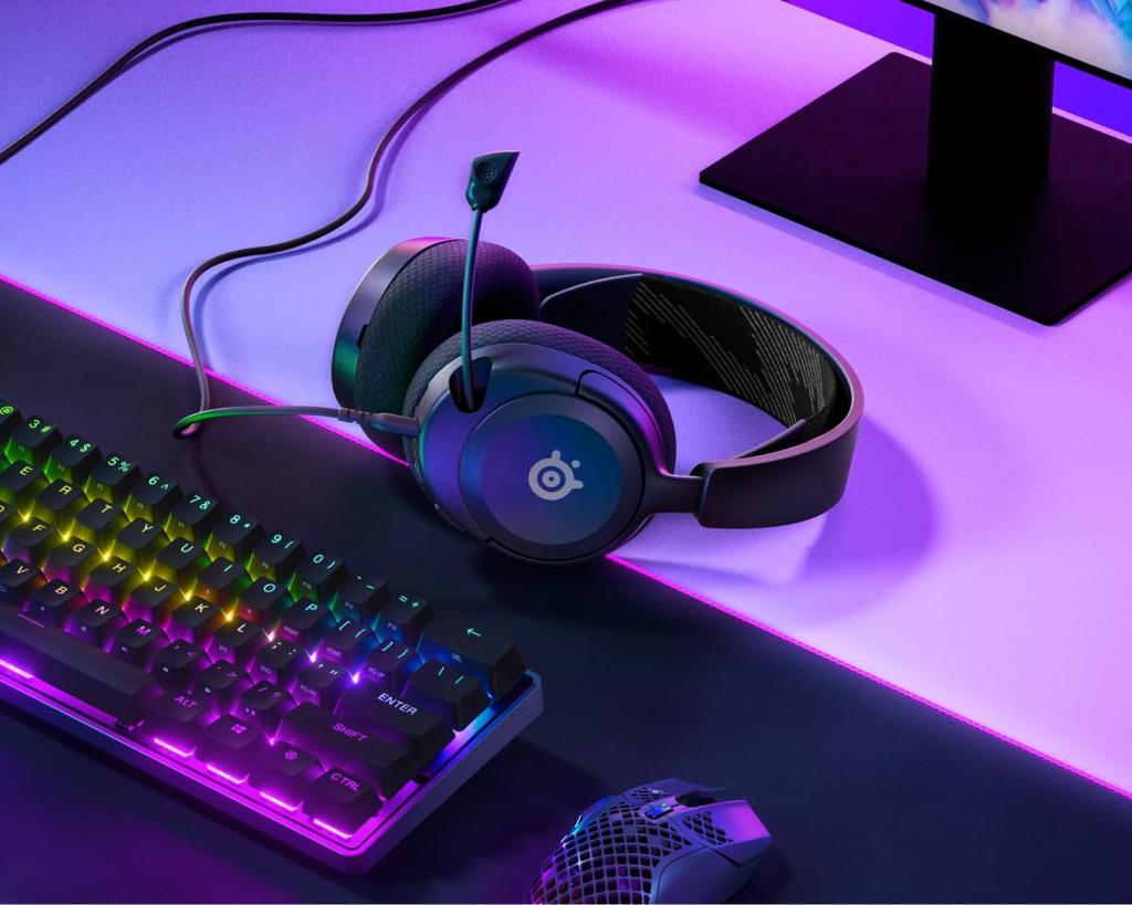 SteelSeries Arctis Nova 1 Gaming Compatible with and with Noise Spatial and Adjustable Black Headset, Lightweight, Wired, Closed-Back Headphones, PC,