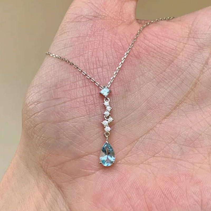 

Unique design tassel necklace blue crystal sparkling diamonds water droplet necklace minimalist fashion high-end party jewelry 45cm синий
