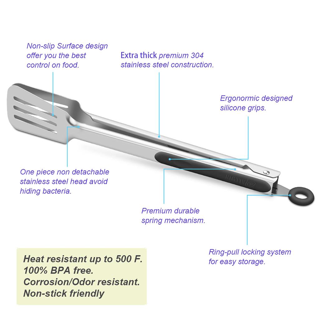 1 stainless steel barbecue tongs - non-slip long handle, suitable for grilling, baking, salads, and ice cubes, kitchen utensils