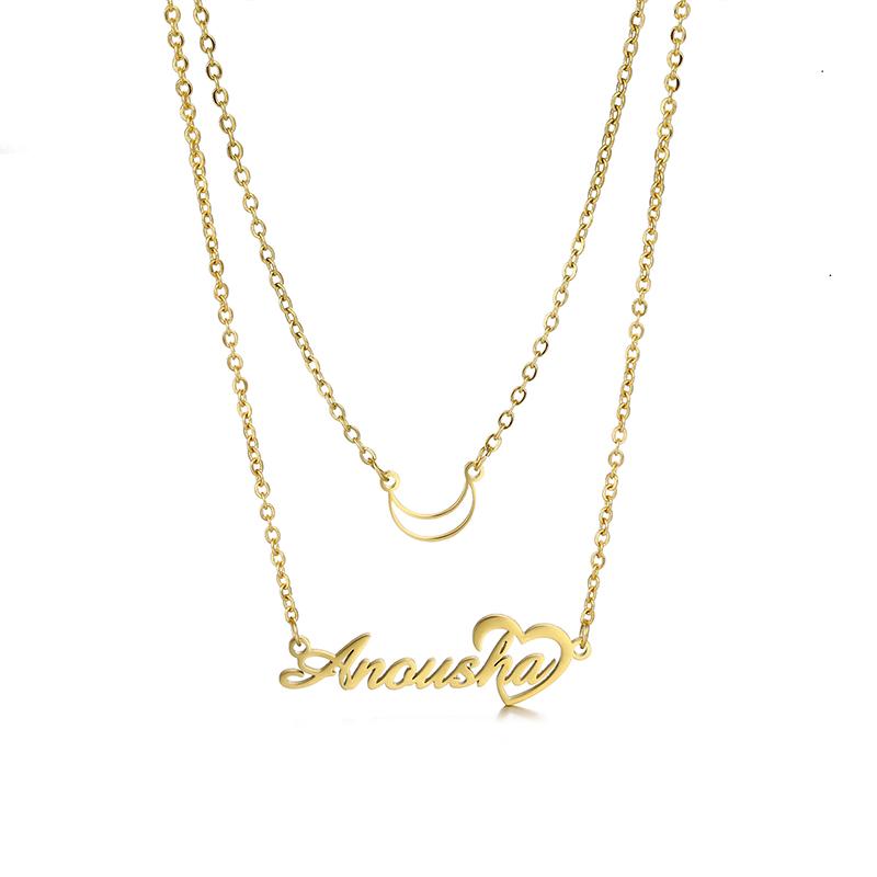 Fashion Stainless Steel Jewelry Heart and Name Pendant Necklace Custom Name Necklaces Set for Women Girls for Friend Gifts