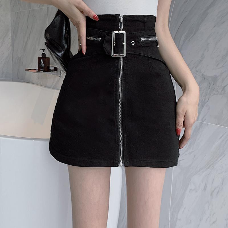 

IELGY Женская юбка Синяя молния Короткая юбка А-силуэта Тонкая черная джинсовая модная высокая талия XL чёрный