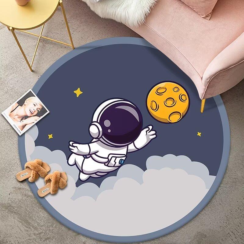 Modernes Kinderzimmer Runder Teppich Cartoon Astronauten Dekor Teppiche Junge Kinderzimmer Nachttischteppich Wohnzimmer Sofa Stuhl Bodenmatte