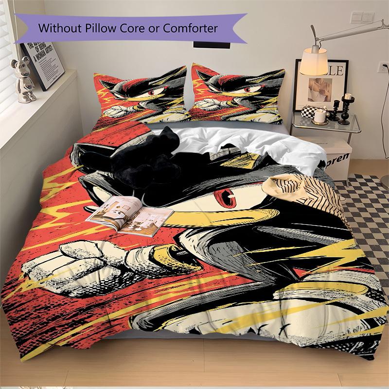 3pcs bedding set Sonic Hedgehog Includes 1 Comforter + 2 Pillowcases, Without Pillow Inserts, Soft Comfortable,a0910232
