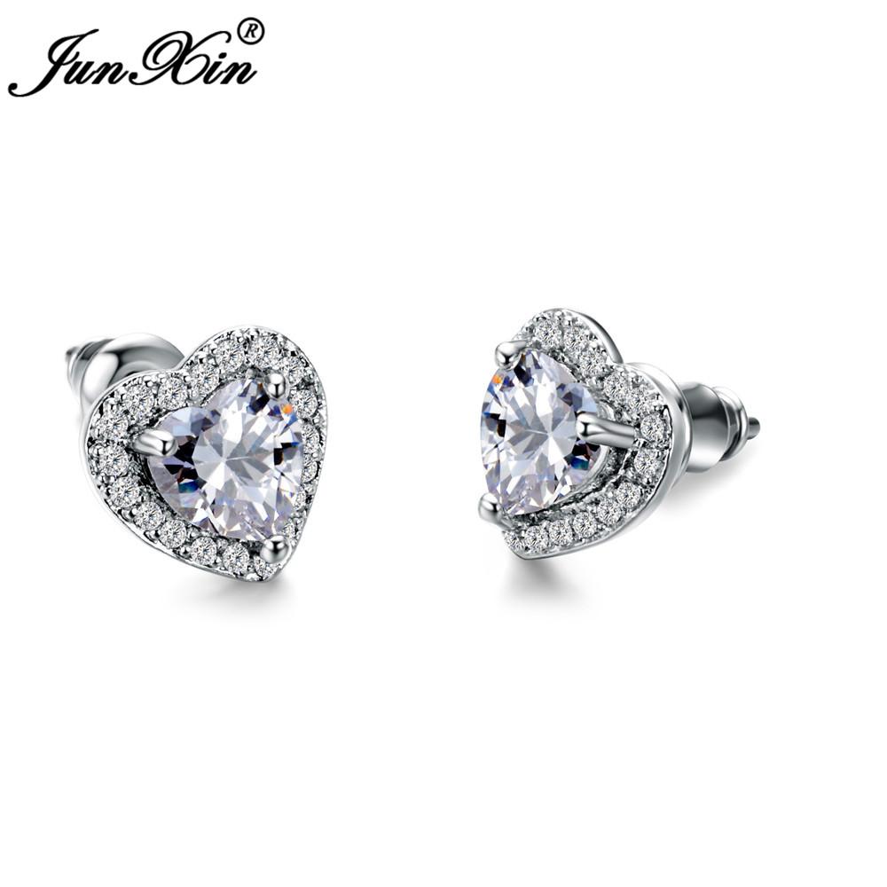 Luxury Female Black/Green/Red/Blue/White Stud Earring Fashion Small Opal Heart Earrings For Women Vintage Wedding