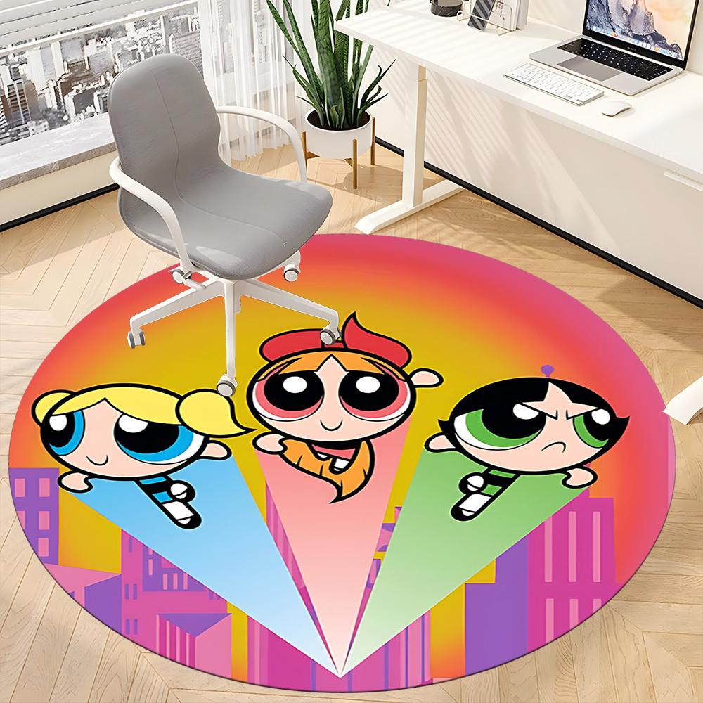 1pc Powerpuff Girls Office Round Area Rug, Under Office Chairs Bedroom Living Room Home Decor, Room Deco, Available in Various Sizes