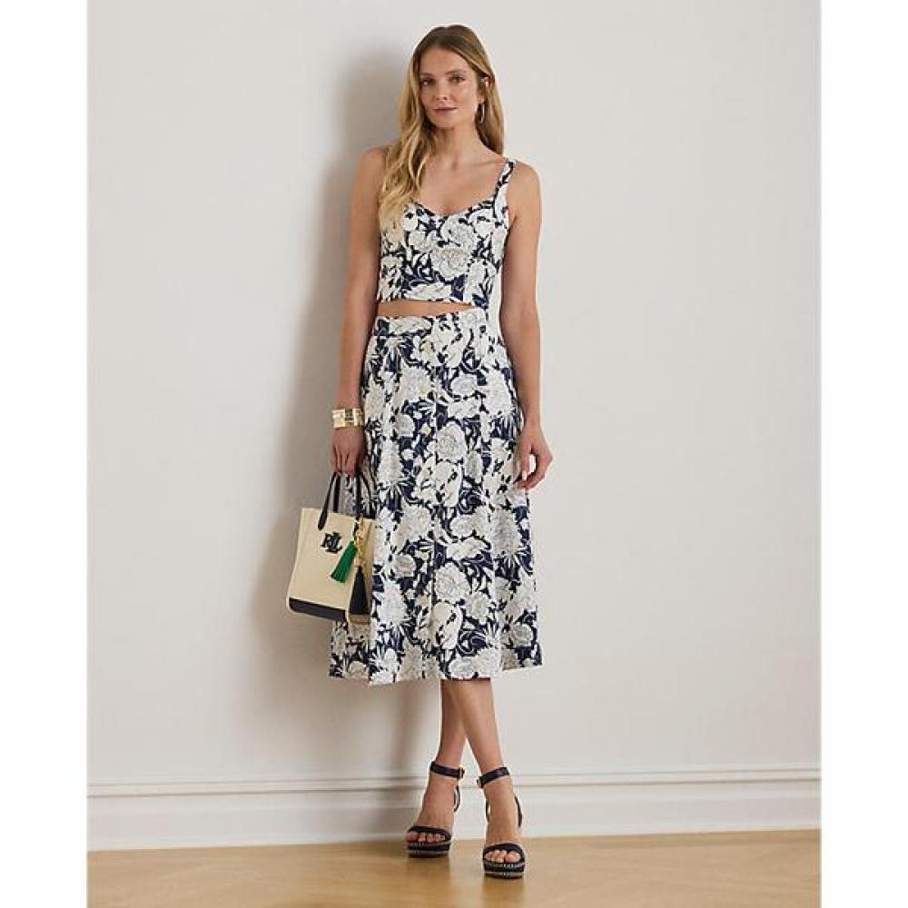 Lauren Ralph Lauren Floral Button Front Linen Midi Skirt 00