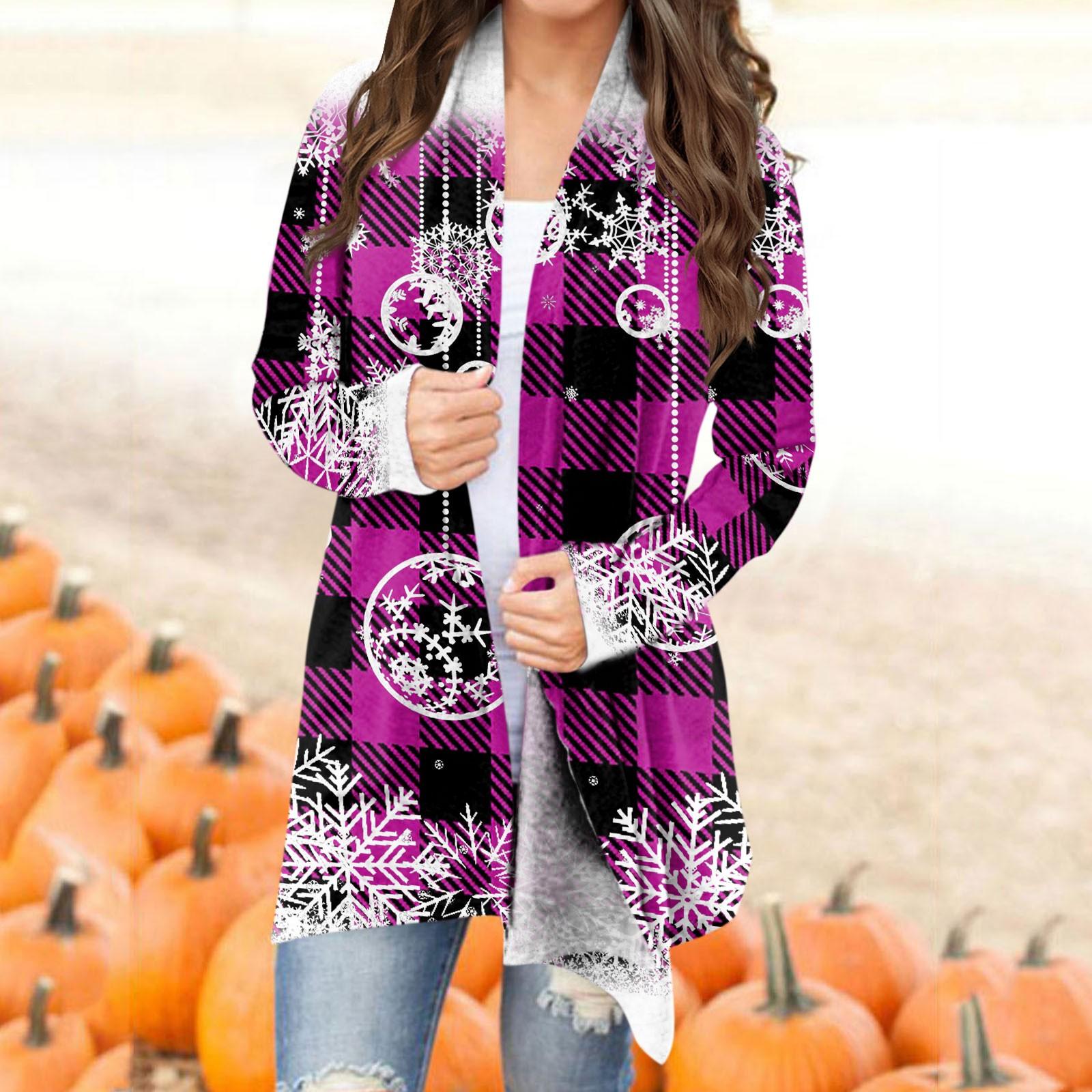 

Женская модная рождественская куртка с принтом, повседневный кардиган с длинным рукавом, пальто XXXL фиолетовый