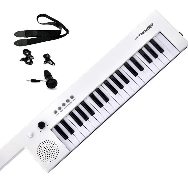 Rechargeable 37 Keys Guitar Electronic Organ Mini Key Board Children Piano with Shoulder Strap Microphone Musical Gift белый