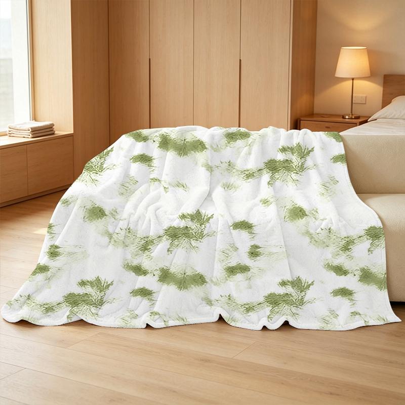 Cozy Soft Flannel Throw Blanket: Simple Fresh Green White Wash for Home Lounge, Halloween & Christmas