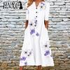 HNXC Elegant Women Dresses V Neck Short Sleeve Button Party Dress Female Summer Vintage Print Dress Casual Loose Floral Ladies Dresses