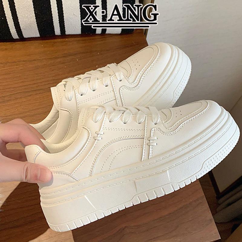 Leather thick-soled heightening board shoes early spring new versatile little white shoes children's casual sports shoes women's shoes