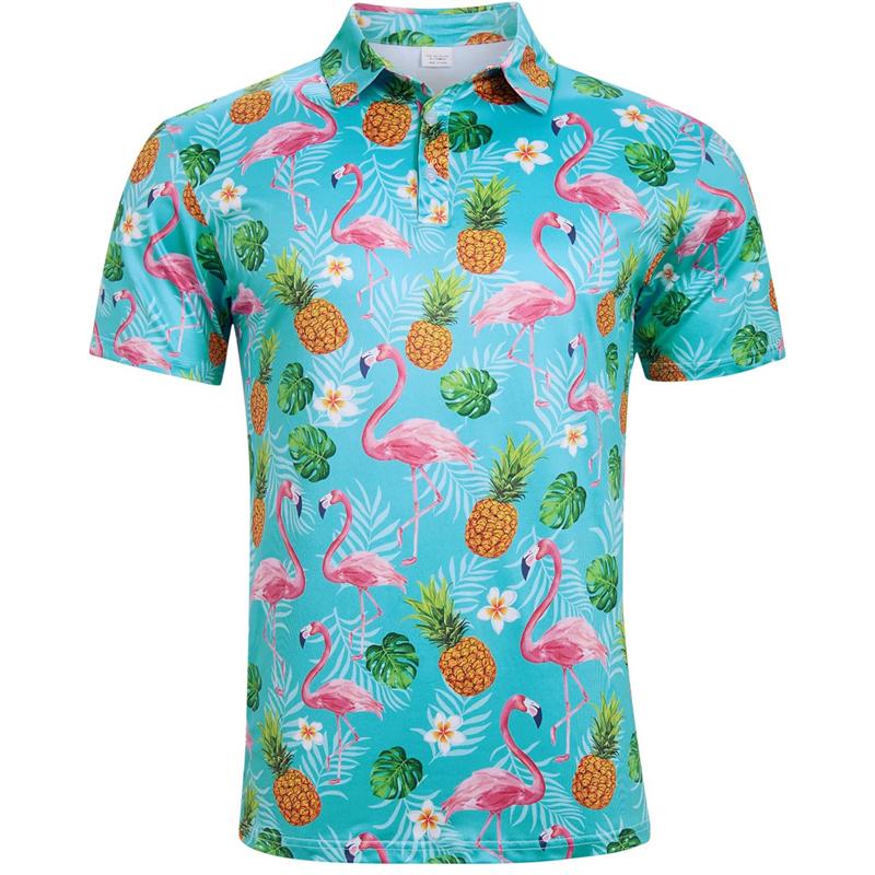 Hawaiian Flower Plants 3D Print Polo Shirts For Men Clothes Harajuku Short Sleeve Cool Button