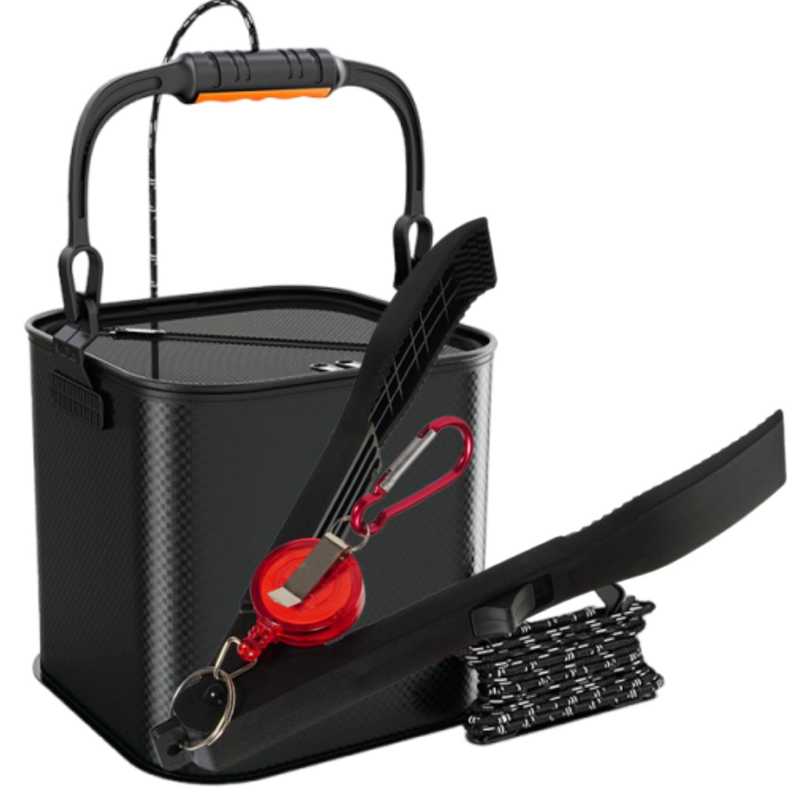 

UTST Folding Fishing Bucket with Fishing Handle, Fish Grip, and Rod Holder (Black, 20cm + Fish Grip)