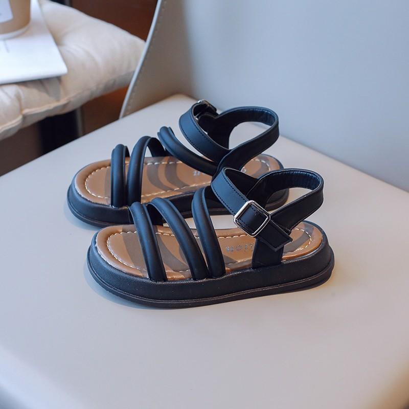 Girls Roman Sandals Fashion Children Summer Beach Shoes Solid Color Kids Thick Bottom Flats Causal Sandals Open-toe Non-slip