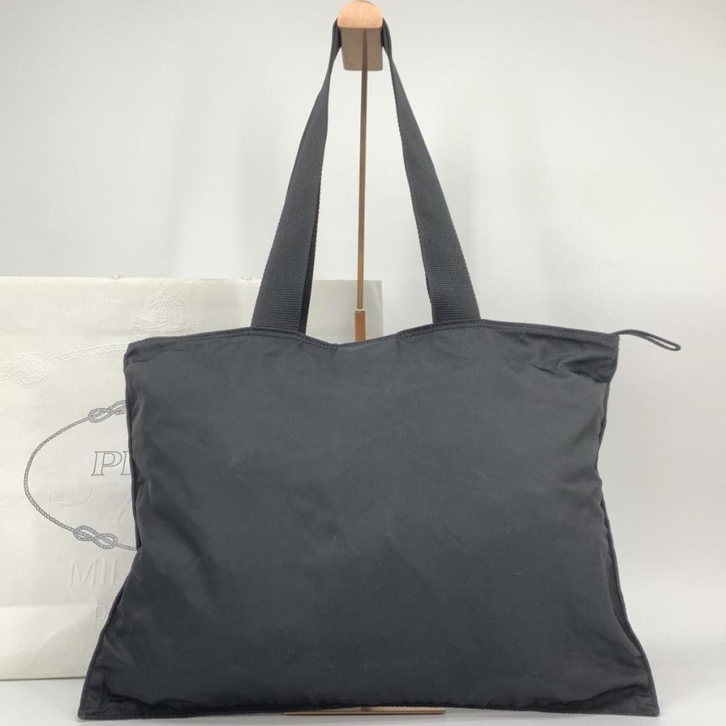 PRADA Tote Bag Handbag Business Tessuto Nylon Black Triangle Logo Plate Auth