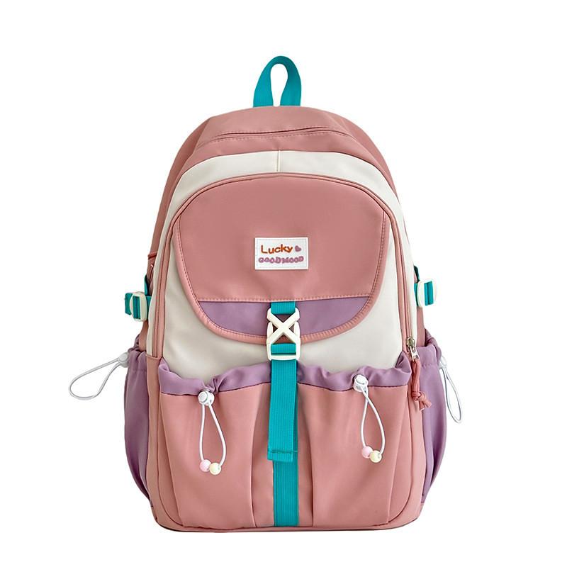 Nylon Girls School Backpack With Letter Decor And Drawstring Design For Campus Use