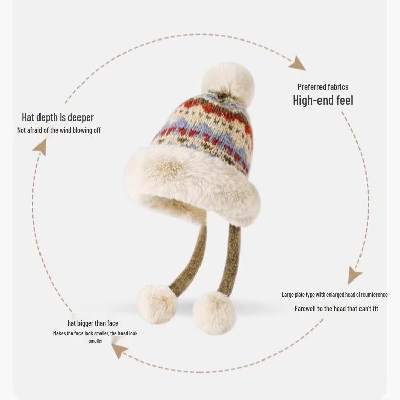 Women's Winter Lei Feng Fair Isle Knit Beanie with Ear Protection