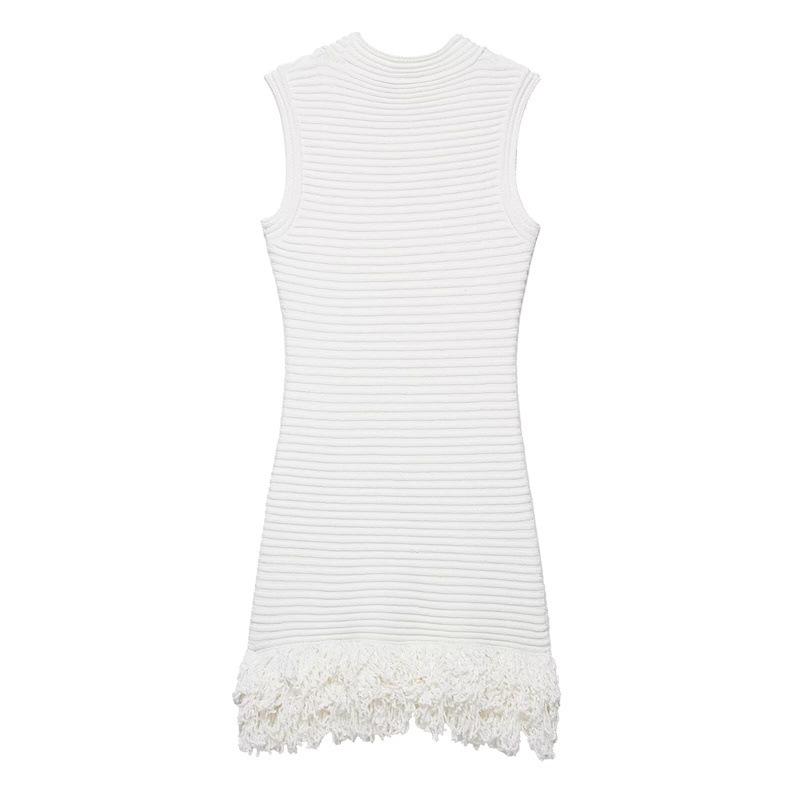 2025 Autumn Women's Fashion Plaid Knit Tassel Dress - European & American Style