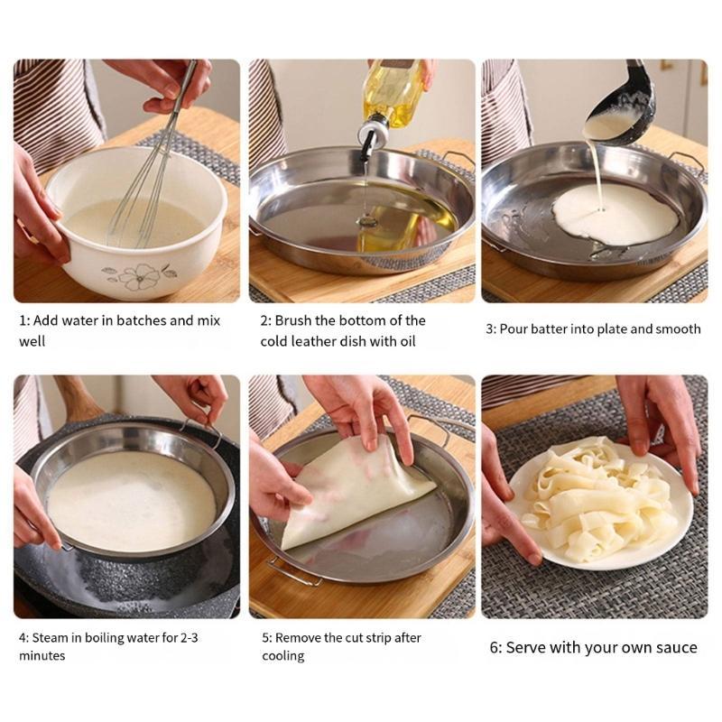 Set of 2 Liangpi Making Pans Multipurpose Stainless Steel Steaming Pans Fruit Tray Suitable for Liangpi and Cakes