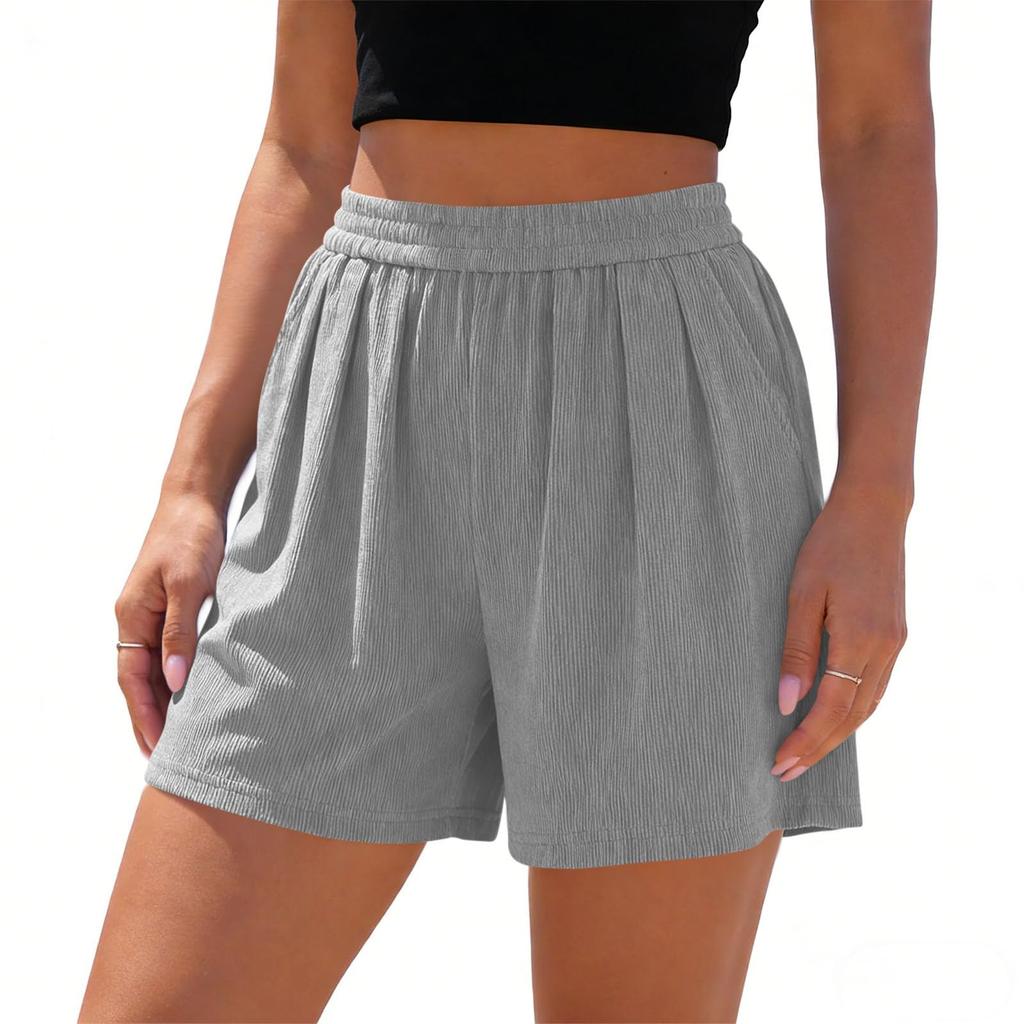 Women High Waist Pleated Loose Fit Shorts with Elastic Waistband Lightweight Comfortable Summer Bottoms for Daily Wear