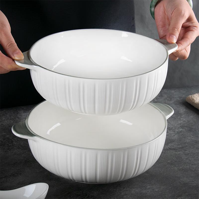 ZISIZ 10.5-inch Double-Handled Ceramic Soup Bowl